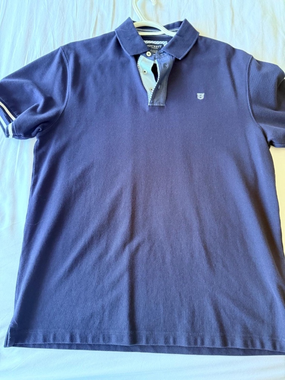 Hackett London Men's XL Navy Blue Tailored Fit Stripe Placket Polo Shirt